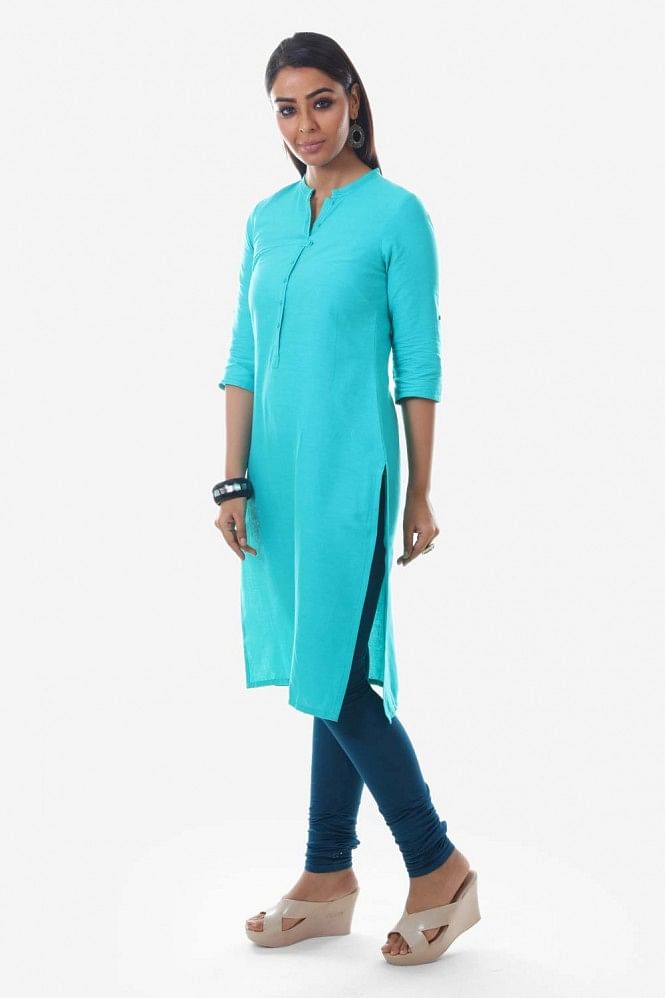 Blue Mandarin Neck Basic kurta