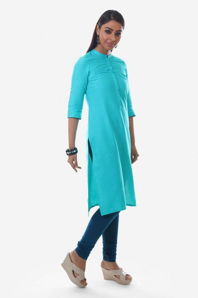 Blue Mandarin Neck Basic kurta